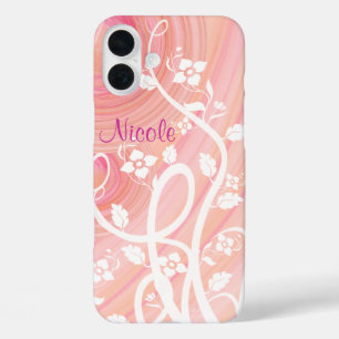 Perzik en roze spiraaltjes, Filigree en Flowers iPhone 16 Plus Hoesje