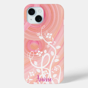 Perzik en roze spiraaltjes, Filigree en Flowers iPhone 15 Case