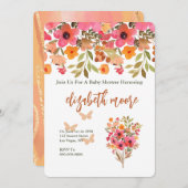 Perzik en roze tuinbloem kaart (Voorkant / Achterkant)