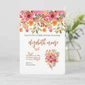 Perzik en roze tuinbloem kaart (Staand voorkant)