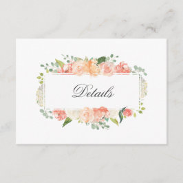 Perzik en Roze Vrouwelijk Bloemen Patroon Details Informatiekaartje