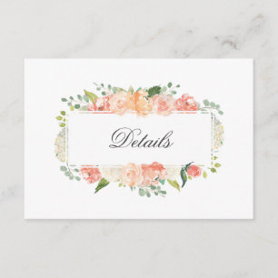 Perzik en Roze Vrouwelijk Bloemen Patroon Details Informatiekaartje