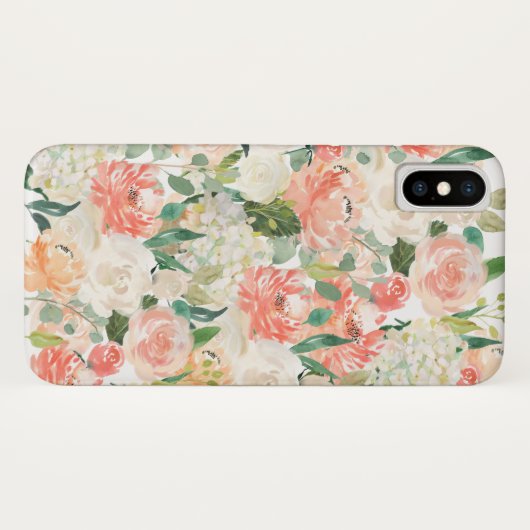 Perzik en Roze Vrouwelijke Waterverf Bloemen Case-Mate iPhone Case (Achterkant (horizontaal))