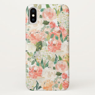 Perzik en Roze Vrouwelijke Waterverf Bloemen iPhone X Hoesje