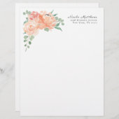 Perzik en roze Waterverf Bloemen gepersonaliseerd Persoonlijk Briefhoofd (Voorkant / Achterkant)