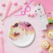 Perzik en Roze Waterverf Bloemen Papieren Bordje (Feest)