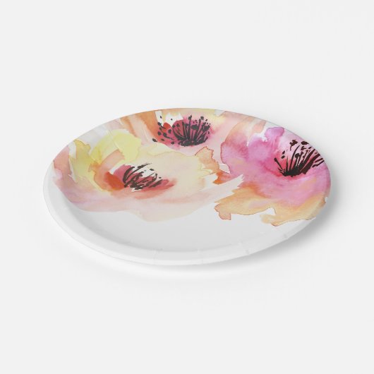 Perzik en Roze Waterverf Bloemen Papieren Bordje (Gekanteld)