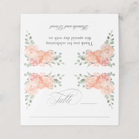 Perzik en Roze Waterverf Floral Place Card Plaatskaartje (Buitenkant ongevouwen)