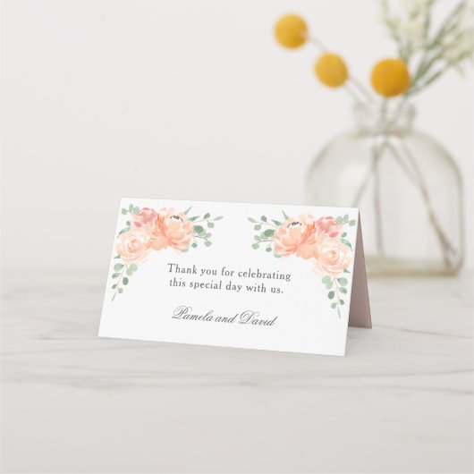 Perzik en Roze Waterverf Floral Place Card Plaatskaartje (Achterkant)