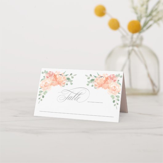 Perzik en Roze Waterverf Floral Place Card Plaatskaartje (Voorkant)