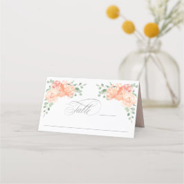 Perzik en Roze Waterverf Floral Place Card Plaatskaartje