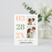 Perzik en sage groene twee foto sparen de Datum Briefkaart (Staand voorkant)