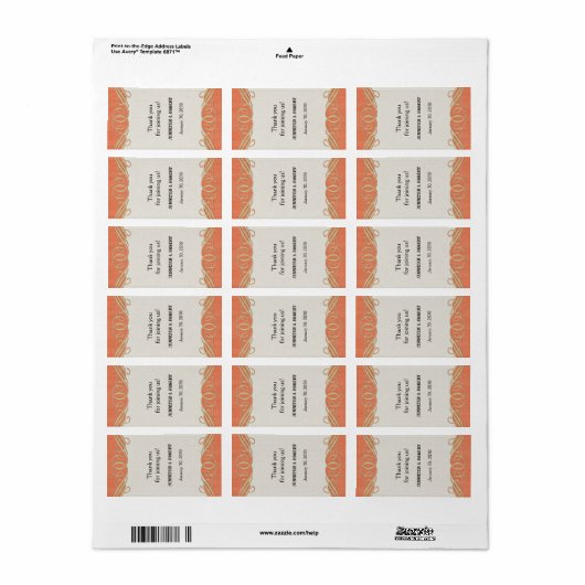 Perzik en Sage Scroll Bruiloft Lip Balm Label (Full Sheet)