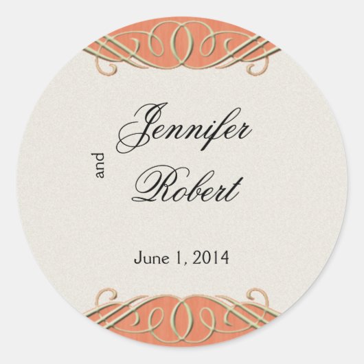 Perzik en salie Elegant Scroll Envelope Seal Ronde Sticker (Voorkant)