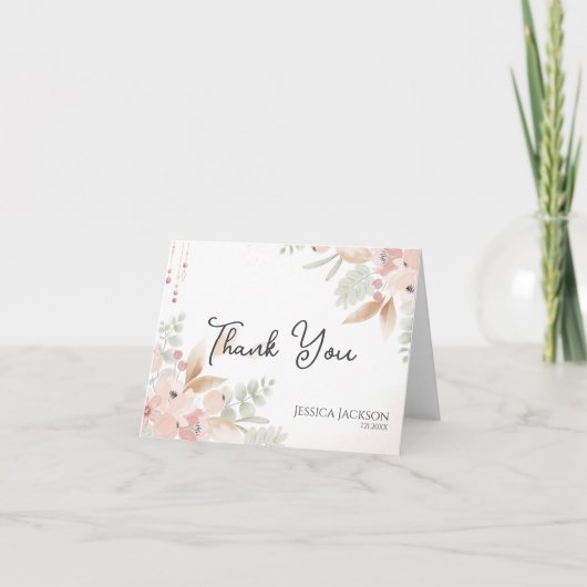 Perzik- en saliewaterverf bloemen bruidsshower bedankkaart (Voorkant)