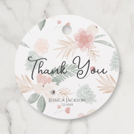 Perzik- en saliewaterverf bloemen bruidsshowers bedankjes labels (Achterkant)