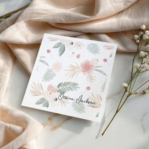Perzik- en saliewaterverf bloemen bruiloftsborrel servet