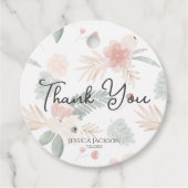 Perzik- en saliewaterverf bloemen bruiloftsontvang bedankjes labels (Voorkant)