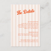 Perzik en Tangerine Gestreepte Retro Bruiloft Deta Informatiekaartje (Voorkant)