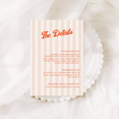 Perzik en Tangerine Gestreepte Retro Bruiloft Deta Informatiekaartje