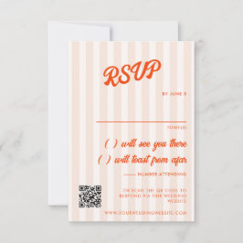 Perzik en Tangerine Gestreepte Retro Bruiloft RSVP Kaartje