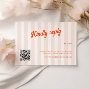 Perzik en Tangerine Gestreepte Retro Bruiloft RSVP Kaartje
