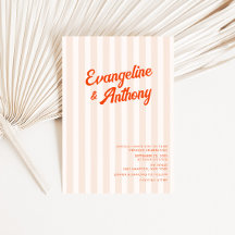 Perzik en Tangerine Retro Gestreepte Bruiloft