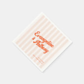 Perzik en Tangerine Retro Gestreepte Bruiloft Servet (Hoek)