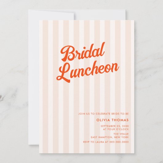 Perzik en Tangerine Retro Stripes Vrijgezellenfees Kaart (Voorkant)