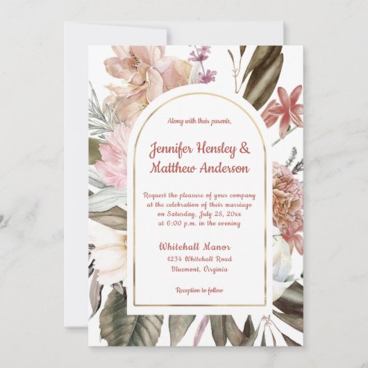 Perzik en terracotta rustieke bloemen bruiloft I Kaart (Voorkant)