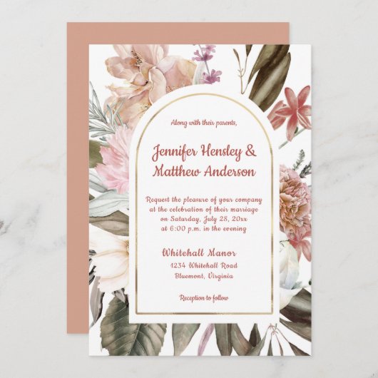 Perzik en terracotta rustieke bloemen bruiloft I Kaart (Voorkant / Achterkant)