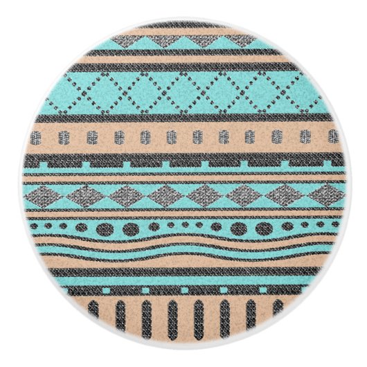 Perzik en turquoise Aztec ontwerp Keramische Knop (Voorkant)