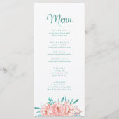 Perzik en Turquoise Bloemen Bruiloft Menu Kaart (Voorkant)