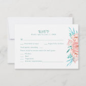 Perzik en Turquoise Bloemen Bruiloft RSVP Kaart (Voorkant)