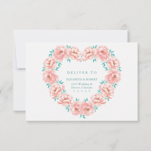Perzik en Turquoise Bloemen Bruiloft RSVP Kaart (Achterkant)
