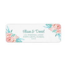 Perzik en Turquoise Bloemen Retouradres