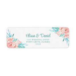 Perzik en Turquoise Bloemen Retouradres Etiket