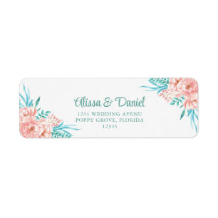 Perzik en Turquoise Bloemen Retouradres Etiket
