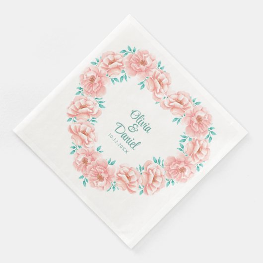 Perzik en Turquoise bloemenbruiloft Servet (Hoek)