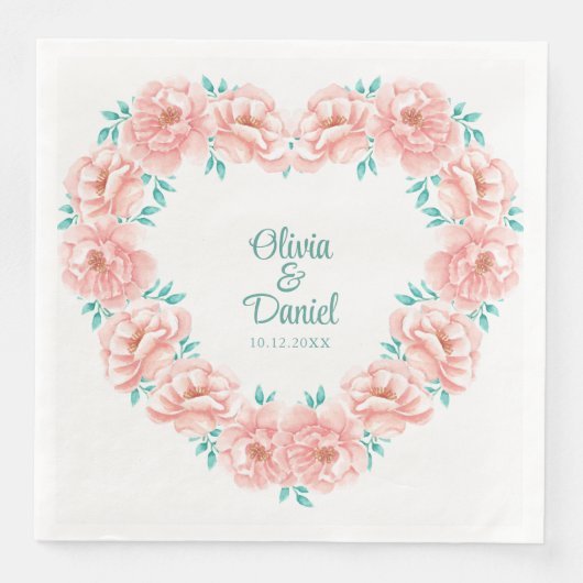 Perzik en Turquoise bloemenbruiloft Servet (Voorkant)