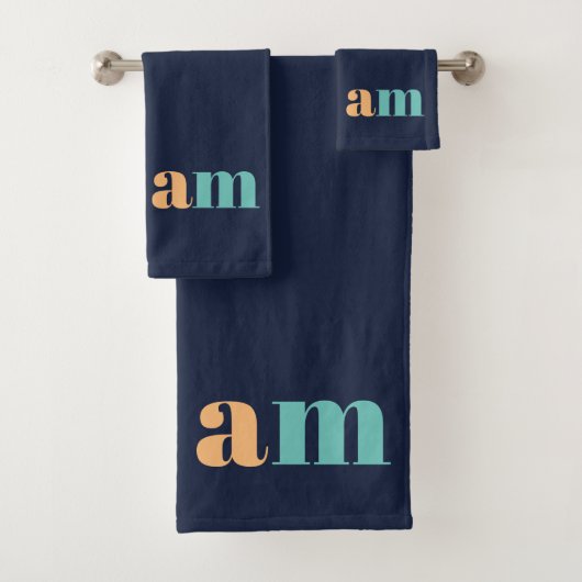 Perzik en turquoise elegant monogram ontwerp bad handdoek (Insitu)