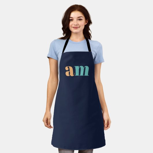 Perzik en turquoise elegant monogram ontwerp schort (Gedragen)