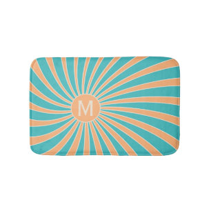 Perzik en turquoise retro stijl zonnestraalontwerp badmat