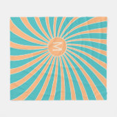 Perzik en turquoise retro stijl zonnestraalontwerp fleece deken (Voorkant (Horizontaal))