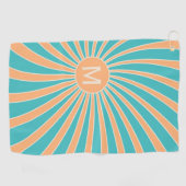 Perzik en turquoise retro stijl zonnestraalontwerp golfhanddoek (Horizontaal)