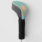 Perzik en turquoise retro stijl zonnestraalontwerp golfheadcover (Schuin)