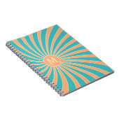 Perzik en turquoise retro stijl zonnestraalontwerp notitieboek (Rechterzijde)