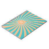 Perzik en turquoise retro stijl zonnestraalontwerp notitieboek (Linkerzijde)