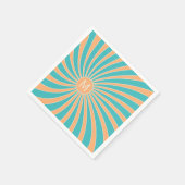 Perzik en turquoise retro stijl zonnestraalontwerp servet (Hoek)