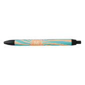 Perzik en turquoise retro stijl zonnestraalontwerp zwarte inkt pen (Voorkant)